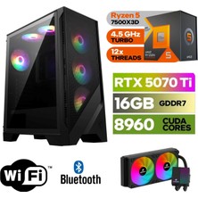 MSI Şafak-Gaming Pc Ddr5-Ryzen 5 7500X3D-RTX 5070Tİ 16GB- 32 GB Ddr5 Ram-1 Tb Nvme 5000 4000-WİN11PRO-240MM Sıvı Sogutma