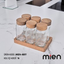 Feyza Design 6’lı Akasya Baharatlık Takım, Cam ve Ahşap Şık Set