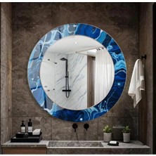 Glitglass Mavi Akışkan Mermer Desenli Yuvarlak Dekoratif Ayna