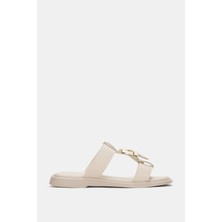 Selin Shoes Celvain Ayarlanabilir Gold Toka Detaylı Çift Bant Kadın Sandalet- Ekru