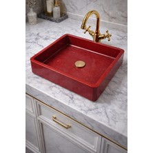 Taş Atölyesi Mermer Desenli Tezgah Üstü Kare Model Taş Lavabo 45 x 45 cm