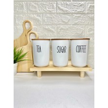 Feyza Design 3'lü 900ML Ahşap Kapaklı Akrilik Saklama Kabı Seti