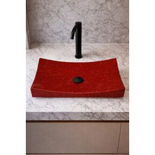 Taş Atölyesi Mermer Desenli Tezgah Üstü Kayık Model Taş Lavabo 35 x 60 cm