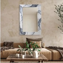 Glitglass Siyah Beyaz Mermer Desenli Cam Duvar Aynası - Modern Tasarım Dekoratif Salon Aynası