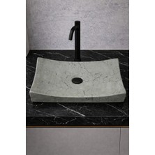 Taş Atölyesi Mermer Desenli Tezgah Üstü Kayık Model Taş Lavabo 35 x 60 cm