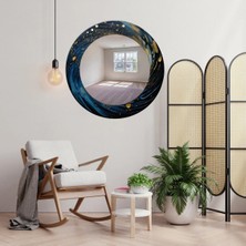 Glitglass Lüks Safir Mavi ve Altın Detaylı Cam Tablo Aynalı Duvar Sanatı - Tek Parça Modern Dekoratif Ayna
