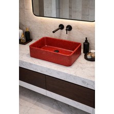 Taş Atölyesi Mermer Desenli Tezgah Üstü Çiftlik Model Taş Lavabo 60 x 40 cm