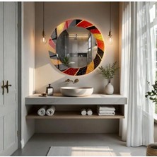 Glitglass Lüx Geometrik Kırmızı Siyah Altın Dekoratif Yuvarlak Ayna