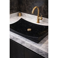 Taş Atölyesi Mermer Desenli Tezgah Üstü Kayık Model Taş Lavabo 35 x 60 cm