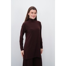 Sanem Tekstil Dik Yaka Sandy Tunik-Kahverengi