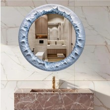 Glitglass Buzul Dokulu Beyaz Çerçeve Tasarımlı Yuvarlak Duvar Aynası