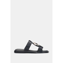 Selin Shoes Celvain Ayarlanabilir Gold Toka Detaylı Çift Bant Kadın Sandalet- Siyah