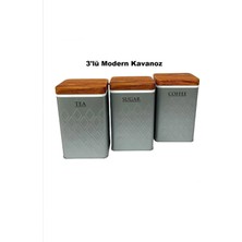 Feyza Design 3'lü Metal Saklama Kavanozu Seti, Çay Kahve Şeker Için Perfect