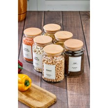 Feyza Design 6'lı Ahşap Kapaklı Vakumlu Cam Kavanoz Seti 900 ml