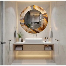 Glitglass Mermer Desenli Dairesel- Modern Dekoratif Duvar Aynası