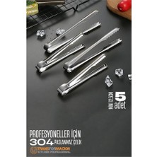 Aesco Turk Mini 12.5 cm Buz Maşası - Şeker Limon Maşası Kokteyl Servis Maşası 5 Li Paket 304 Paslanmaz Çelik