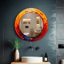 Glitglass Daire Duvar Aynası Sıcak Tonlu Mozaik Desenli Daire Duvar Aynası