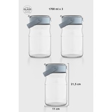 Renga Mono 1700 ml Turkuaz Kapaklı 3'lü Cam Kavanoz Seti 131072