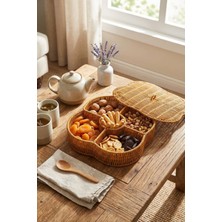 Plentiful Kapaklı 5 Bölmeli Plastik Rattan Organizer Kutu – Hasır Desenli Çok Amaçlı Saklama ve Sunum