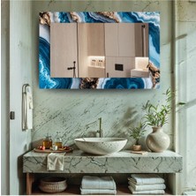 Glitglass Mavi Agat Kristal Desenli Dikdörtgen Duvar Aynası - Modern Sanatsal Cam Ayna