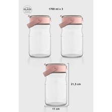 Renga Mono 1700 ml Pembe Kapaklı 3'lü Cam Kavanoz Seti 131072