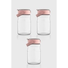 Renga Mono 1700 ml Pembe Kapaklı 3'lü Cam Kavanoz Seti 131072