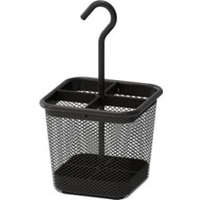 Feyza Design Antrasit Siyah Bölmeli Metal Sepet, 12X12 Cm, Çatal, Kaşık, Bıçak Düzenleyici