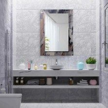 Glitglass Antrasit Mermer Desenli Dekoratif Duvar Aynası - Modern Salon Antre Aynası