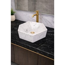 Taş Atölyesi Mermer Desenli Tezgah Üstü Altıgen Taş Lavabo 45 x 16 cm