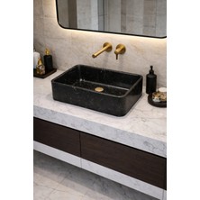 Taş Atölyesi Mermer Desenli Tezgah Üstü Çiftlik Model Taş Lavabo 60 x 40 cm