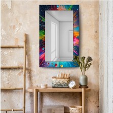 Glitglass Renkli Sanatsal Patlama Desenli Dikdörtgen Duvar Aynası - Modern Dekoratif Cam Ayna