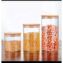 Feyza Design 3'lü Bambu Kapaklı Vakumlu Cam Kavanoz Seti, 1300/1100/800ML