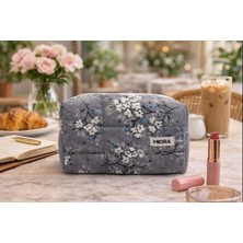 Miora Bag Gri Çiçek Desenli Makyaj Çantası ve Seyahat Organizer-Düzenleyici