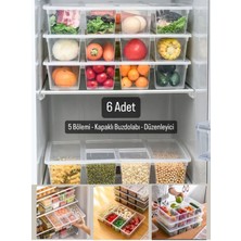 Feyza Design 6'lı Luna Kapaklı 5 Bölmeli Buzdolabı Düzenleyici ve Sebzelik Seti