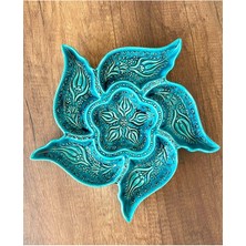 Feyza Design El Yapımı Çini Seramik Kabartma Desenli Rüzgar Gülü Kahvaltılık Seti