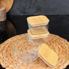 Feyza Design Cam Kare Kahvaltılık Vakumlu Bambu Kapak 6'lı Set