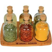 Feyza Design 7 Parça Cam Baharatlık Takımı, Ahşap Standlı ve Şık Tasarım