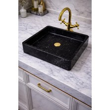 Taş Atölyesi Mermer Desenli Tezgah Üstü Kare Model Taş Lavabo 45 x 45 cm