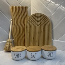 Feyza Design 3'lü Cam Baharat Kavanoz Seti, Bambu Kapaklı, Şık ve Dayanıklı Tasarım