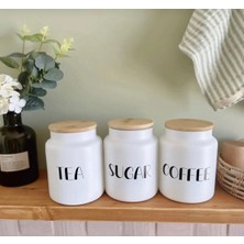 Feyza Design 3’lü Bambu Kapaklı Cam Kavanoz Seti, Çay, Şeker ve Kahve Saklama Takımı