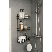 Sas Haus Siyah 3 Katlı Banyo Rafı Modern Tasarım Paslanmaz Metal Yapışkanlı ve Vidalı Montaj