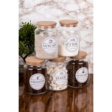 Feyza Design 5'li 800 ml Ahşap Vakum Kapaklı Cam Kahve Kavanoz Seti Hediye