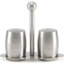 Feyza Design Paslanmaz Çelik 3'lü Tuzluk ve Karabiberlik Seti, Standlı Baharatlık