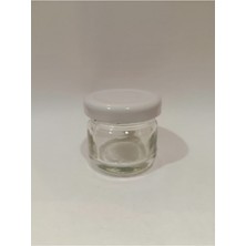 Feyza Design 29CC Şeffaf Cam Beyaz Kapaklı Mini Kavanoz, Bal ve Süs Kavanozu, 50 Adet