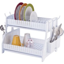Feyza Design Beyaz Hasır Çift Katlı Tabaklık 34X30X50, Şık ve Fonksiyonel Mutfak Düzeni