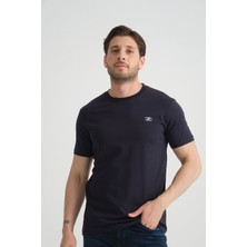 Lacivert  Erkek T-Shirt Nefes Alabilen Esnek Pamuklu Kumaş Regular Kalıp Minimal Logolu M