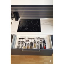 Feyza Design 15'li Modüler Şeffaf Çekmece Organizer, Düzenleyici ve Tahta Kaşık Seti