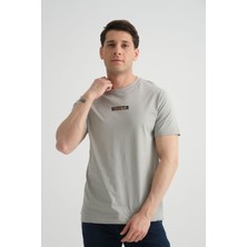 Gri Shooter Erkek T-Shirt Minimal Baskılı Pamuklu Kumaş Standart Kalıp  2xl
