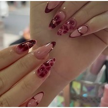 Özgürce 24'lü Bordo Leopar French Uzun Badem Jel Protez Tırnak Seti