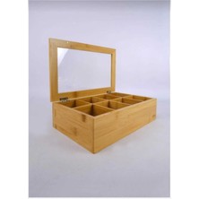 Feyza Design Bambu 8 Bölmeli Çay ve Kahve Saklama Kutusu 30X20X7CM
